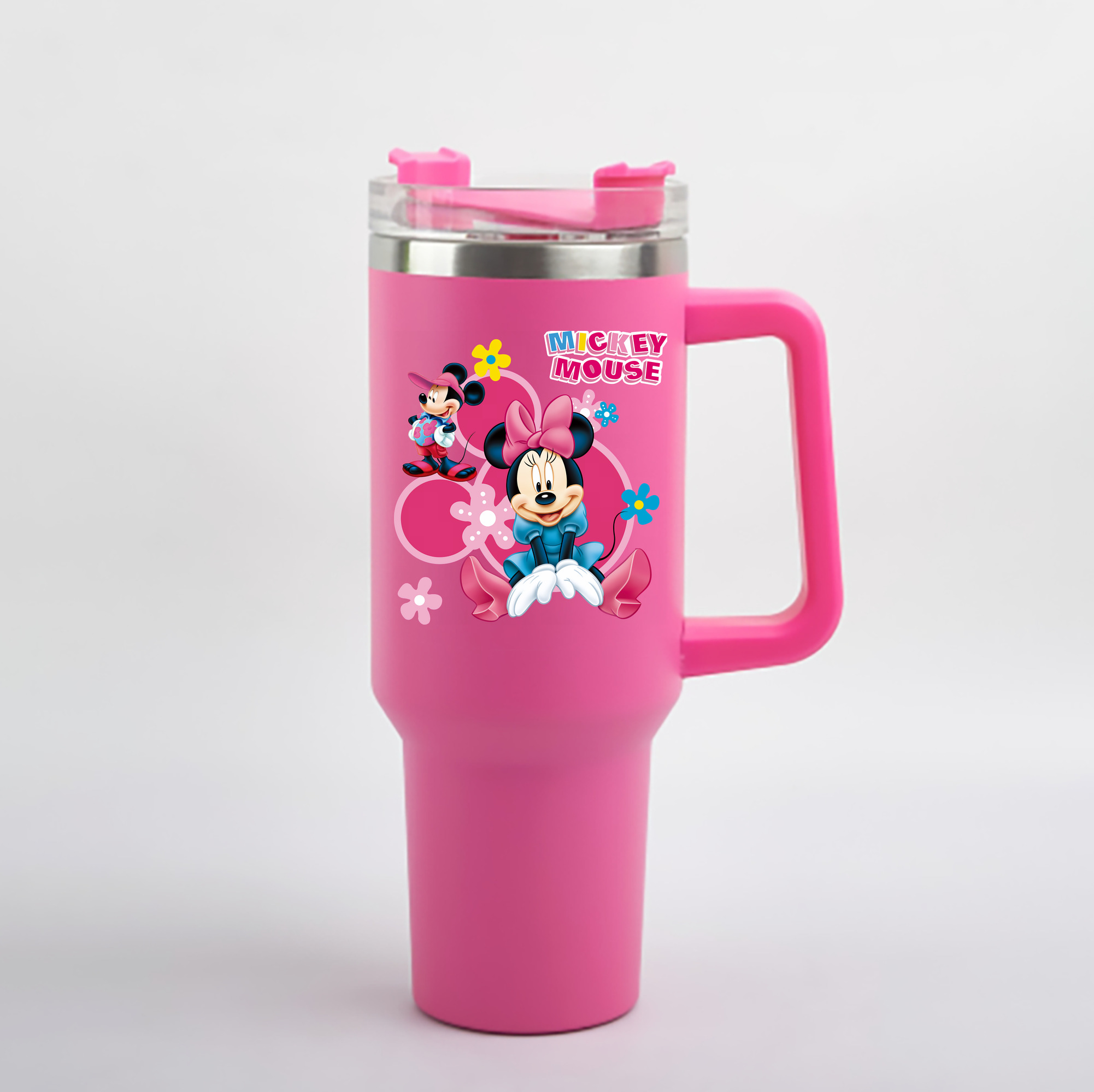 （画像用） ミッキーマウス Mickey Mouse 1200mL車用タンブラー - クリスタルステッカー（プラスチックストロー付き）
